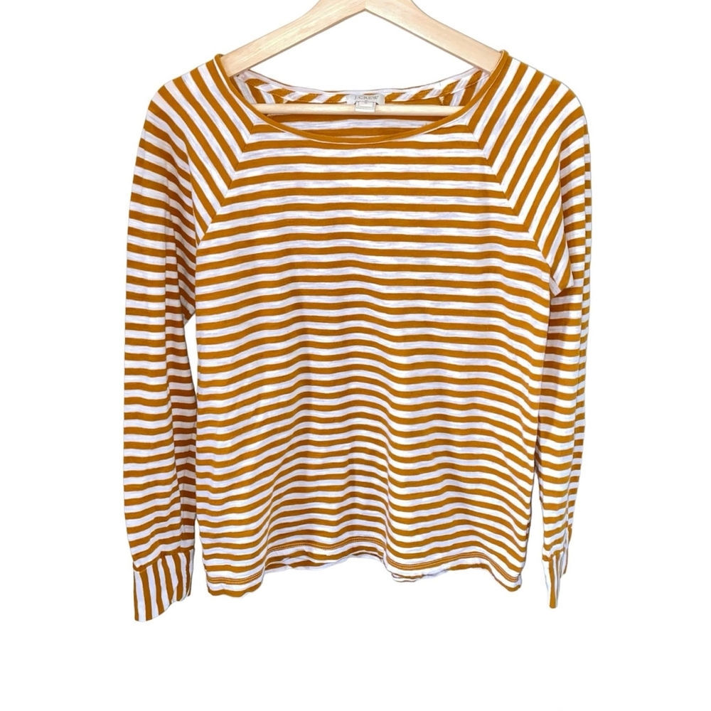 J. Crew Brown and White Stripe Long-Sleeve Shirt Small